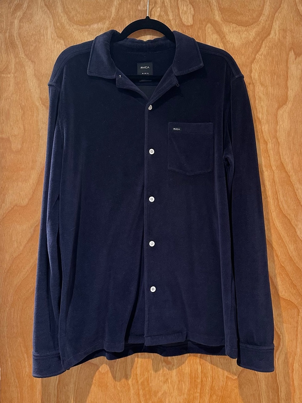 RVCA Men's Dark Navy Velour Button-Up Shirt Jacket